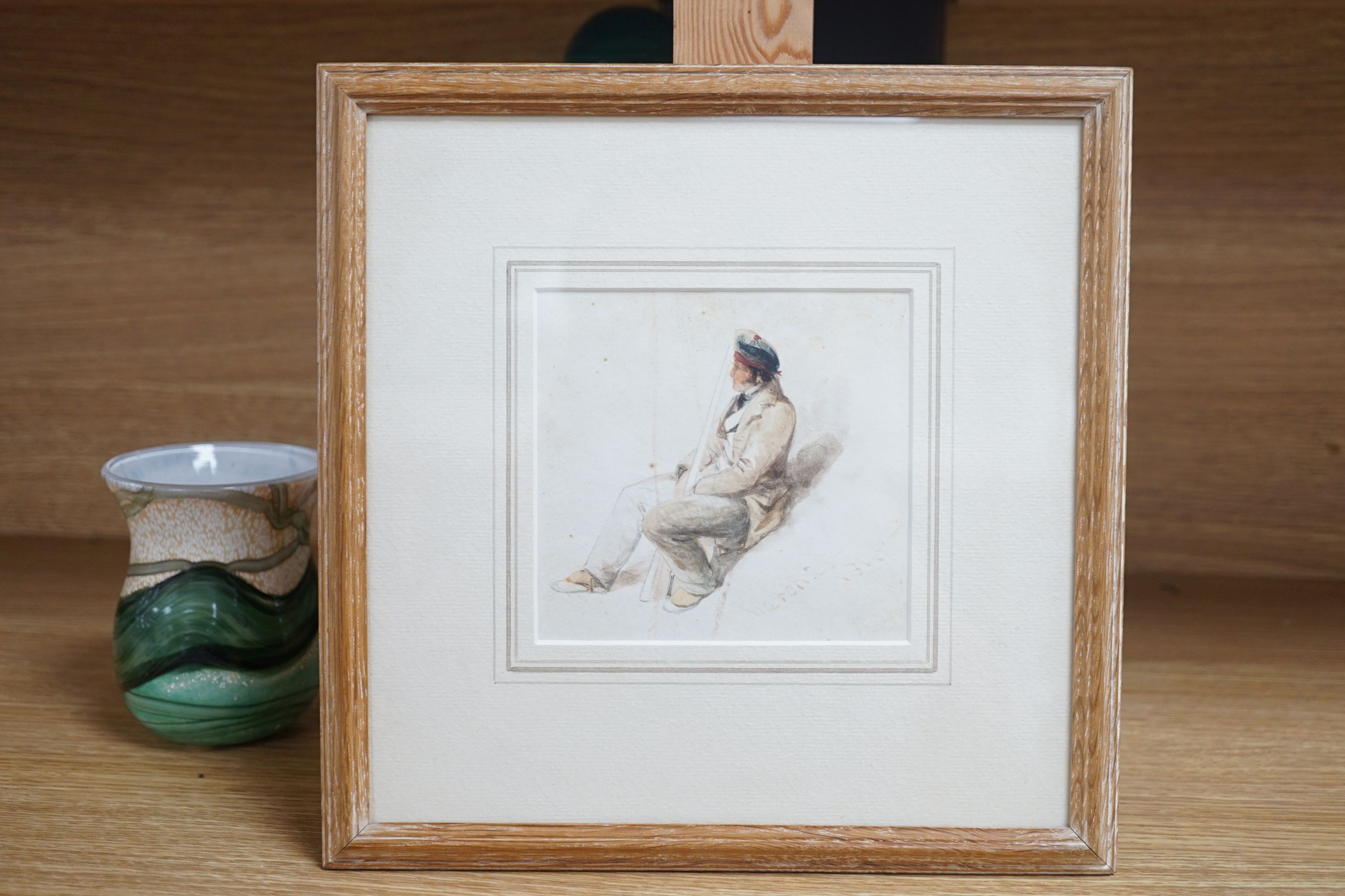 Thomas Miles Richardson Jnr, (1813-1890), Seated Scotsman with a gun, watercolour, inscribed 'March 25.1840', 12 x 12.5cm